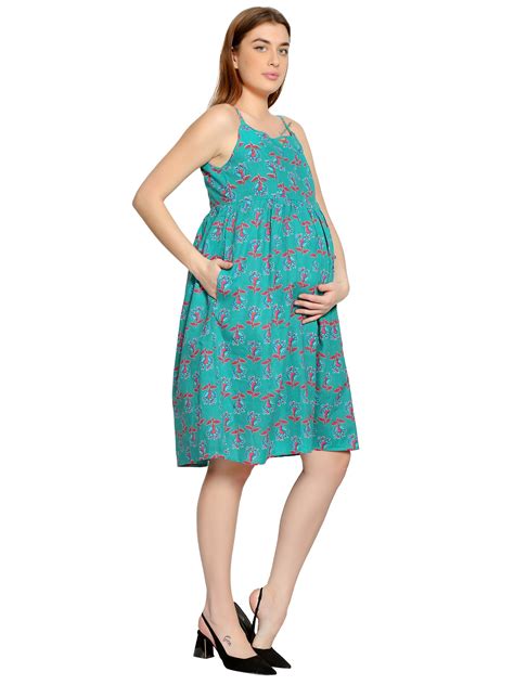 Teal Summer Cotton Maternity and Feeding Dress