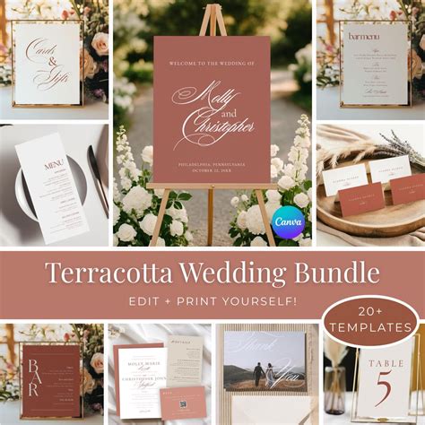 Terracotta Rust Wedding Template Bundle | Boho Wedding | Canva Editable ...