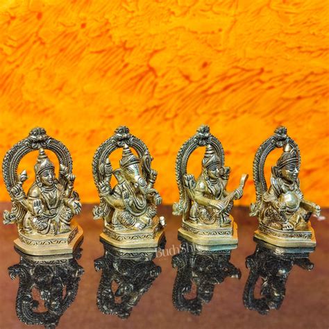 Buy Superfine Brass Idols Set - Ganesha, Kubera, Lakshmi, Saraswati | 4 ...