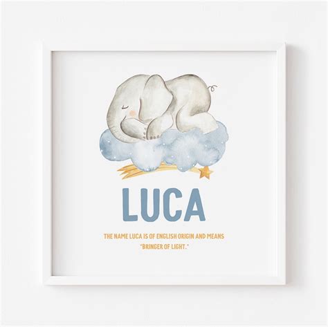 18x18 DIGITAL PRINTABLE Baby Name LUCA With Name Meaning and Elephant ...