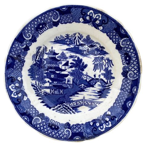 19th Century Blue and White English Willow Plate Staffordshire at ...