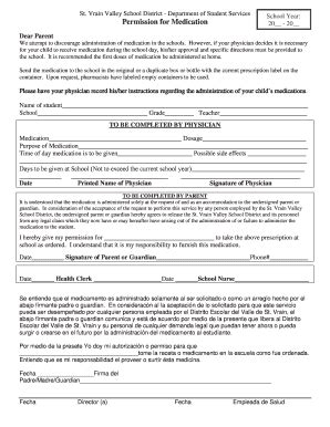 Permission For Medication - St Vrain Valley School District - Fill and ...