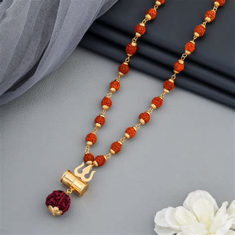 Rudraksha Trishul Damru Mala with Gold Plated Chain(R-10)