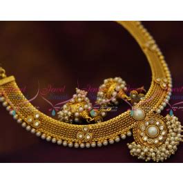 NL4195 Antique Gold Plated Fancy Trendy Pearl Necklace Jhumka Earrings ...