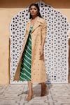 Buy Beige Modal Print Bandhej And Leheriya Collared Neck Oman Trench ...