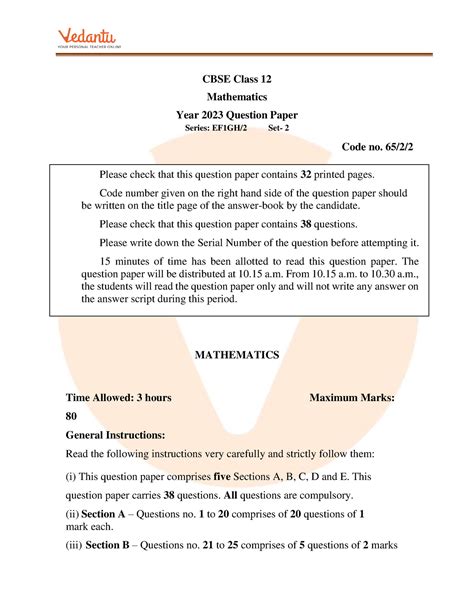 Cbse class 12 maths set 2 question paper 2023 - Maths (Class 12) - Studocu