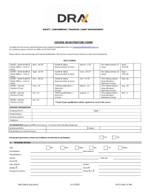 Fillable Online Fillable Online course registration form - DRA Safety ...