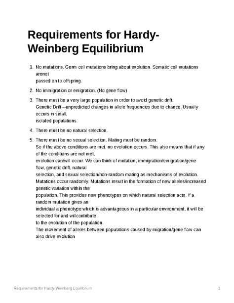 Requirements for Hardy-Weinberg Equilibrium - Germ cell mutations bring ...