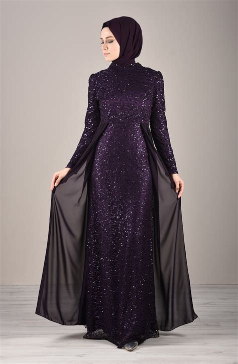Purple Hijab Evening Dress 5219-01 | Sefamerve