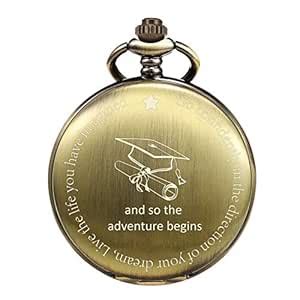 TREEWETO Pocket Watch Engraved So The Adventure Begins for Graduation ...