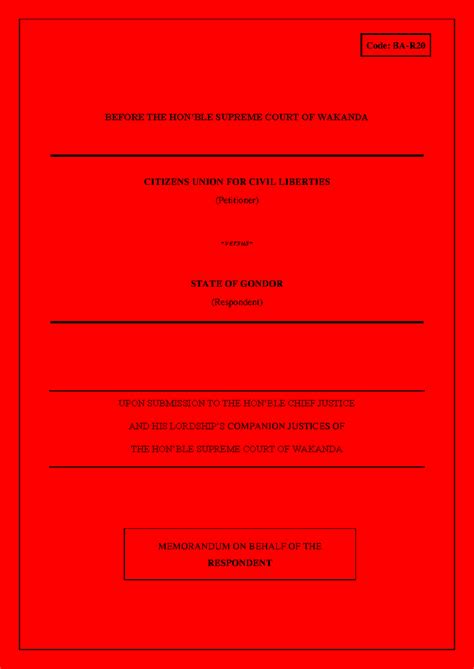 Memorial on behalf of the Respondent: Case BA-R20 for Supreme Court ...