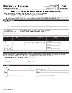 Fillable Online Certificate of Insurance City of Mississauga Legal ...