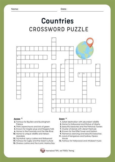 Countries EFL Crossword Puzzle | ️ ️ ️ ITTT