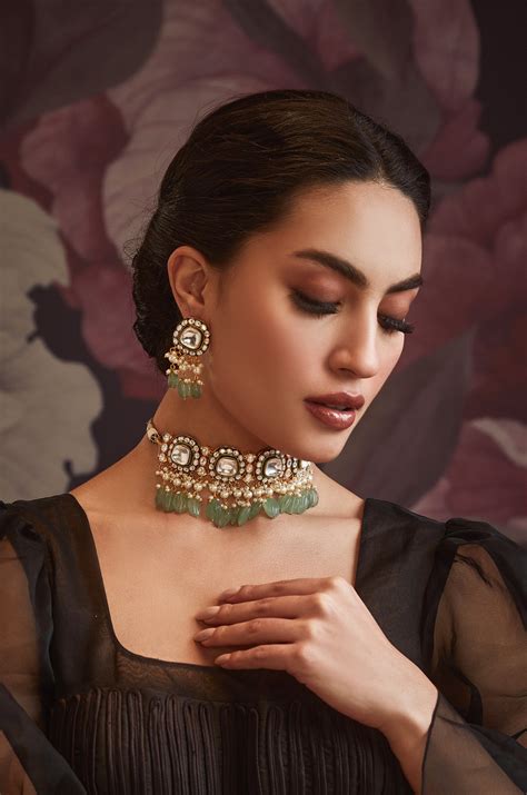 Manal Green Polki Choker Necklace Set – Paisley Pop Shop