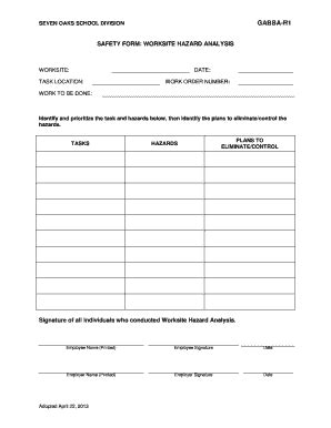 Fillable Online 7oaks SAFETY FORM WORKSITE HAZARD ANALYSIS - 7oaks Fax ...