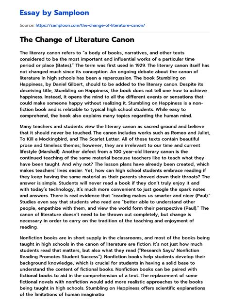 ≫ The Change of Literature Canon Free Essay Sample on Samploon.com