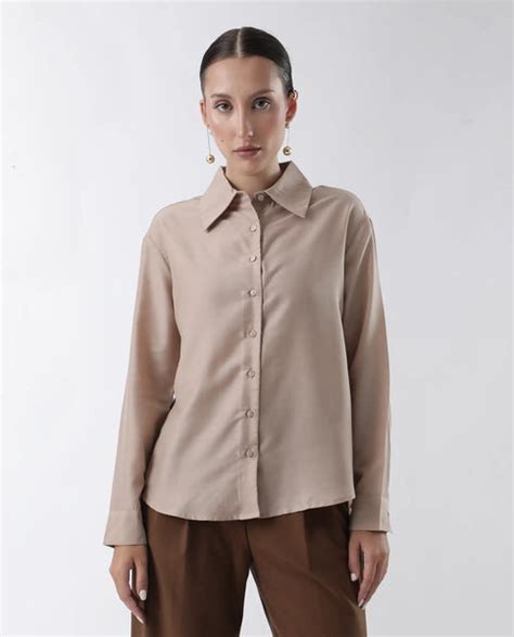Rareism Women Epets Beige Button Closure Polyester Regular Regular Shi