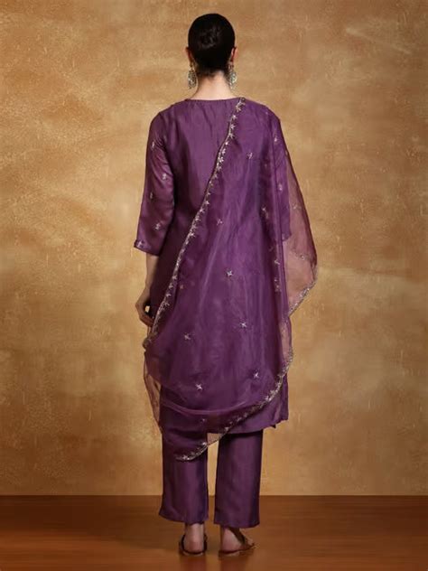 Varanga Embroidered Yoke Kurta With Trouser And Dupatta – Shiny Select