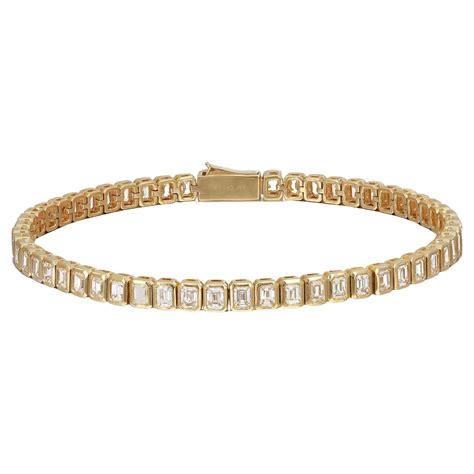4.84 Carat Bezel-Set Emerald Diamond Tennis Bracelet 18K Yellow Gold ...