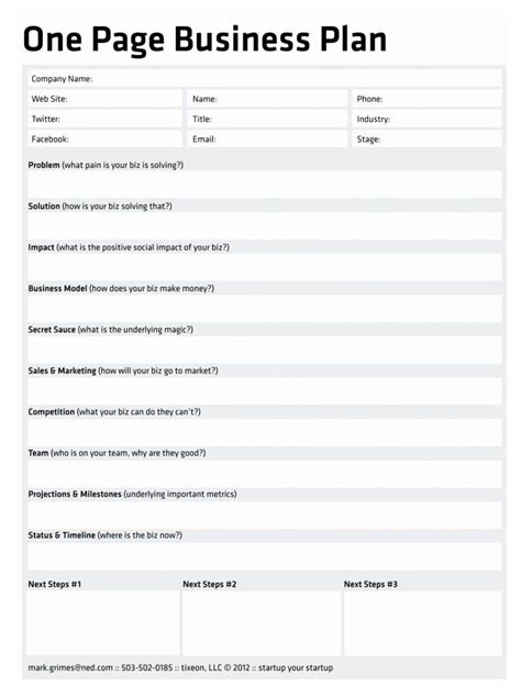 One Page Business Plan 的图像结果
