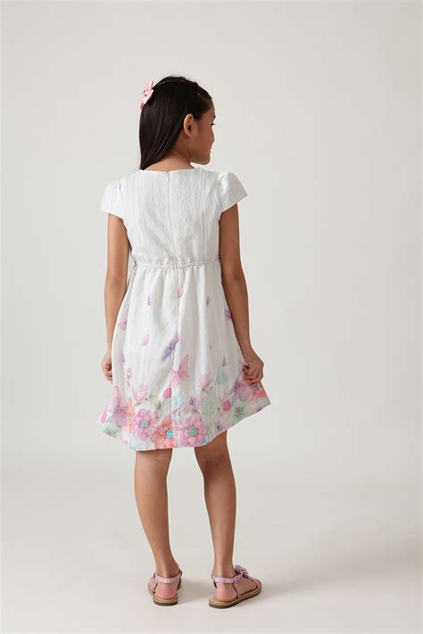Buy Girls Off White Butterfly Print Dress | One Friday