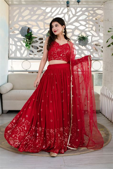 Buy Online In India | Red Daman work lehenga | Label Shaurya Sanadhya