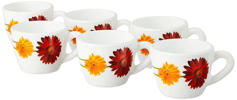 Buy Larah By Borosil Zinnia Opalware Cup Set of 6 pcs | Tea/Coffee Cups ...