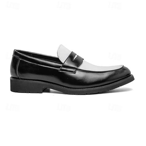 Men's Two-Tone Faux Leather Slip-On Loafers – Black and White Penny ...