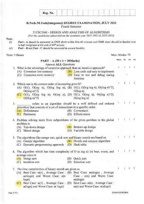 DAA JULY 2023 - End sem paper - Design and Analysis of Algorithms - Studocu