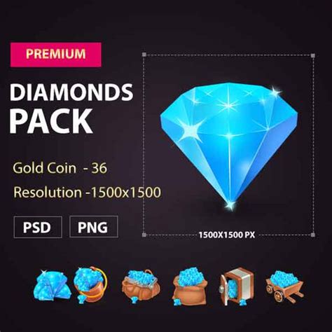 2D Diamonds Pack Icon – Game UI Assets (PNG + PSD)