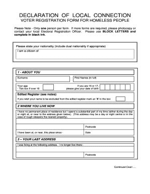 Voter Registration Form for Homeless People - Blank Fillable Template ...