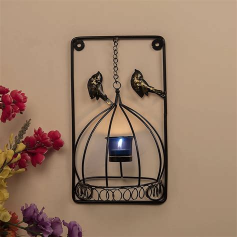 Buy Homesake® Metal Tealight Holder Bird Cage, with Blue Glass Candle ...
