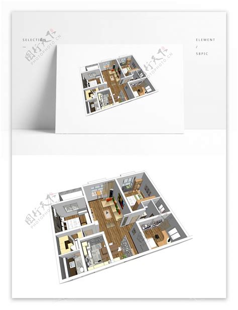 三居室户型SU透视模型图片素材-编号32878412-图行天下