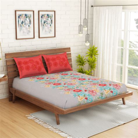 Buy SPACES Jubilance Floral Print 3-Piece Double Bedsheet Set - 224 x ...