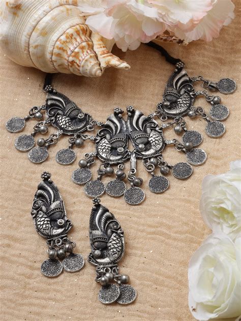 Silver-Plated Tasselled Temple Jewellery Set