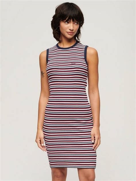 Superdry Rib Bodycon Mini Dress, Richest Navy Stripe