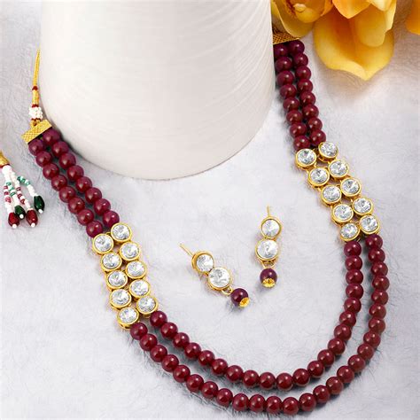 Buy Peora Gold Plated Kundan Pearl White Long Necklace With Earring ...
