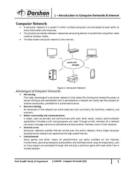 CN notes - 1 Computer Network A computer network is a system in which ...