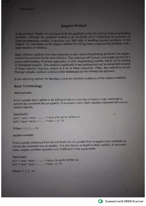 Simplex Method Study Material (MOT) for Linear Programming - Studocu