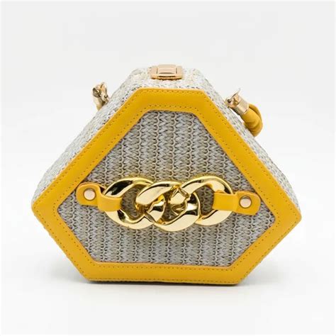 Nitin Sharma Yellow Hexa Luxe Golden Chain Purse For Women Price in ...