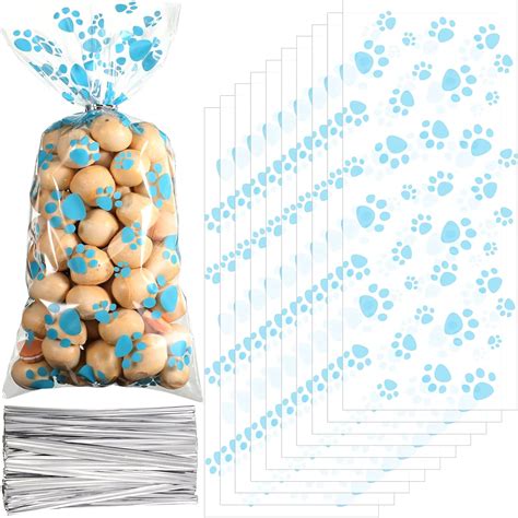Buy 100 Pieces Pet Paw Print Cone Cellophane Bags Heat Sealable Candy ...