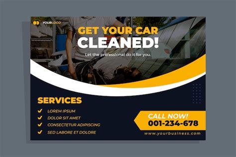 Flat design car a4 poster with photo horizontal | Free Vector