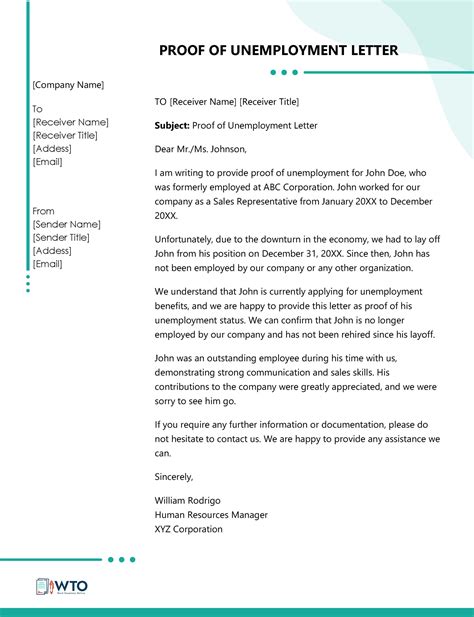 Proof Of Unemployment Letter Template - Bolivaralumni.com