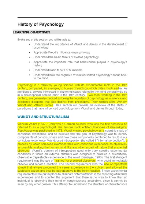 History of Psychology - History of Psychology LEARNING OBJECTIVES By ...