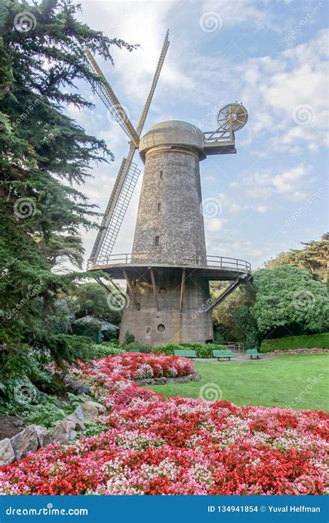 Dutch Windmill and Queen Wilhelmina Tulip Garden. Stock Photo - Image ...