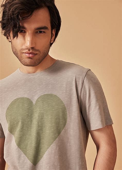 Amour Beige Heart Print Sustainable Organic Cotton T Shirt For Men by ...
