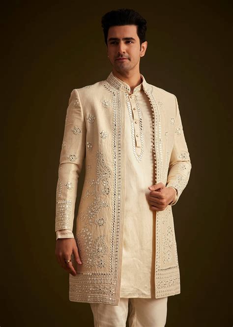 Beige Hand Embroidered Sherwani Set| KALKI Fashion India