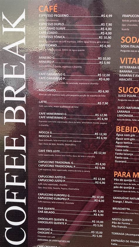 Menu em Coffee Break Cafeteria, Vilhena