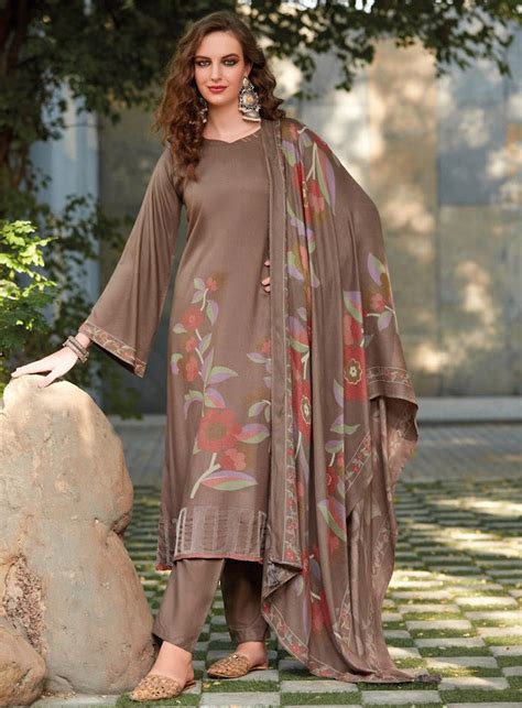Buy Woolen Pashmina Winter Unstitched Salwar Suits for Ladies / Women ...