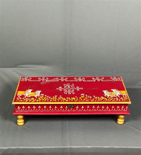 Shri Laddu Gopal Handpainted Wooden Pooja Chowki & Bajot Patta For Home ...
